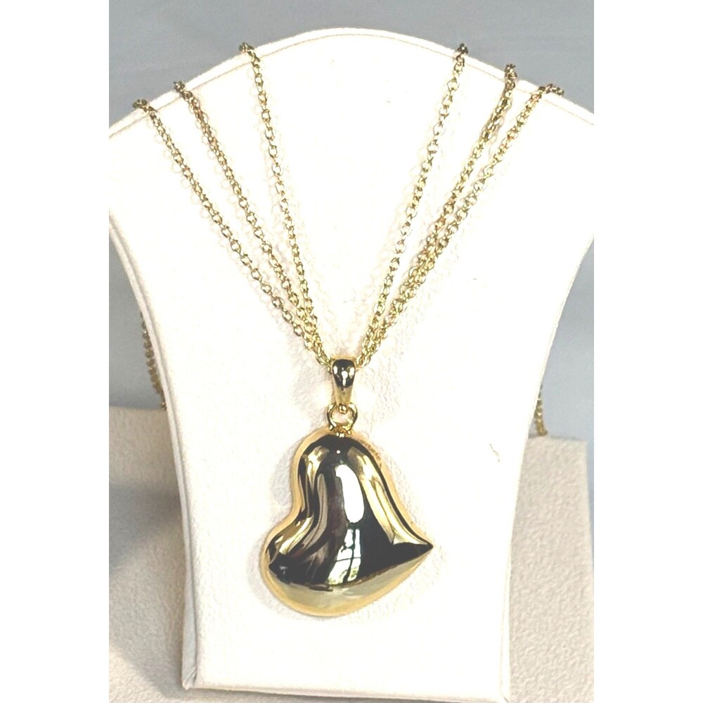 Vintage Avon Gold Tone Heart Pendant Necklace Multistrand Chain With Box Signed